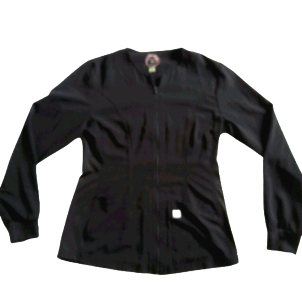 HEALTHPRO Scrubs STRETCH EXTENSIBLE Full Zippered Shirt Size XS Color Black - Picture 2 of 7